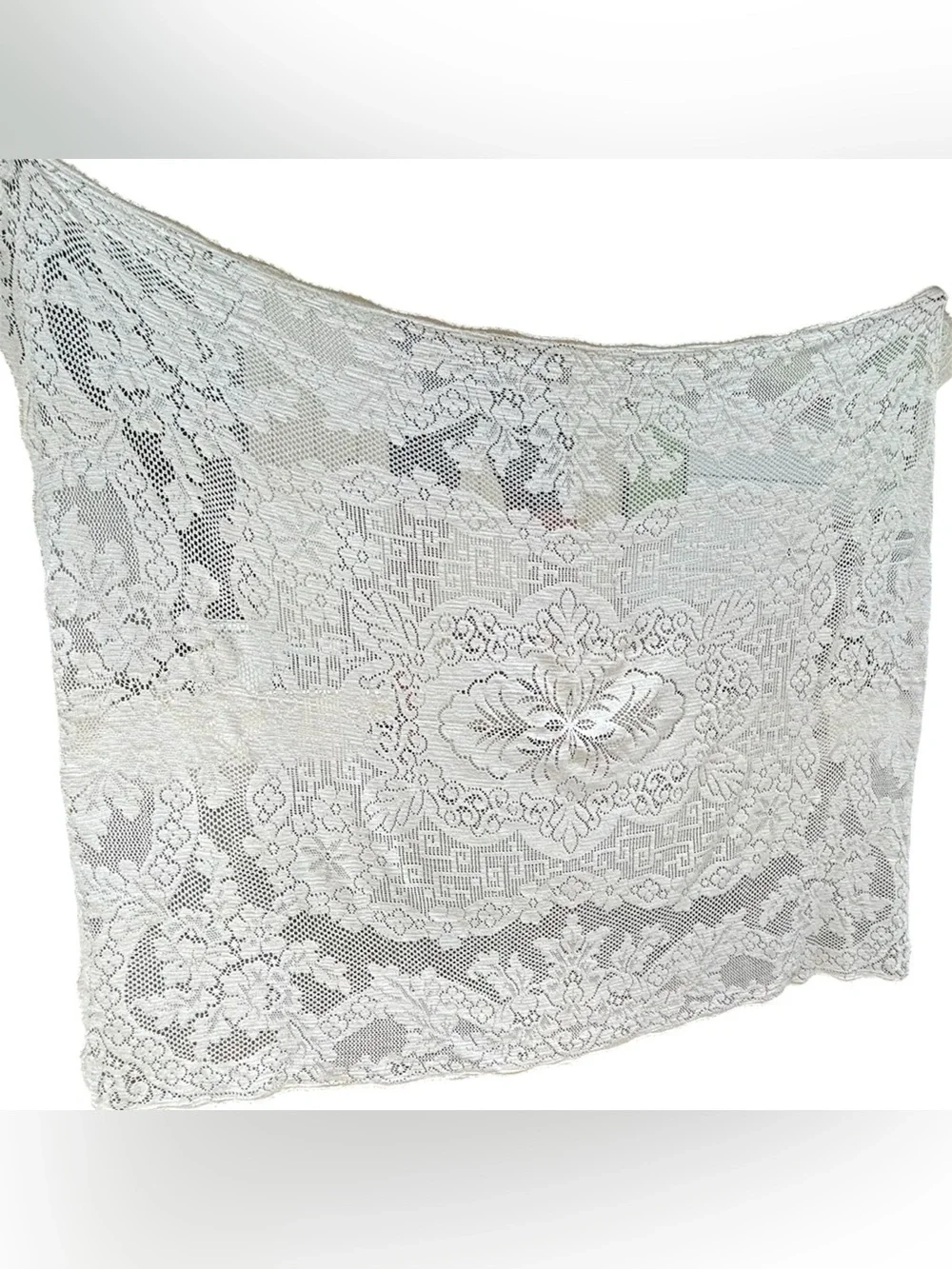 Vtg Quaker Lace Style Baroness Pattern Rectangular Tablecloth 70x52 White
